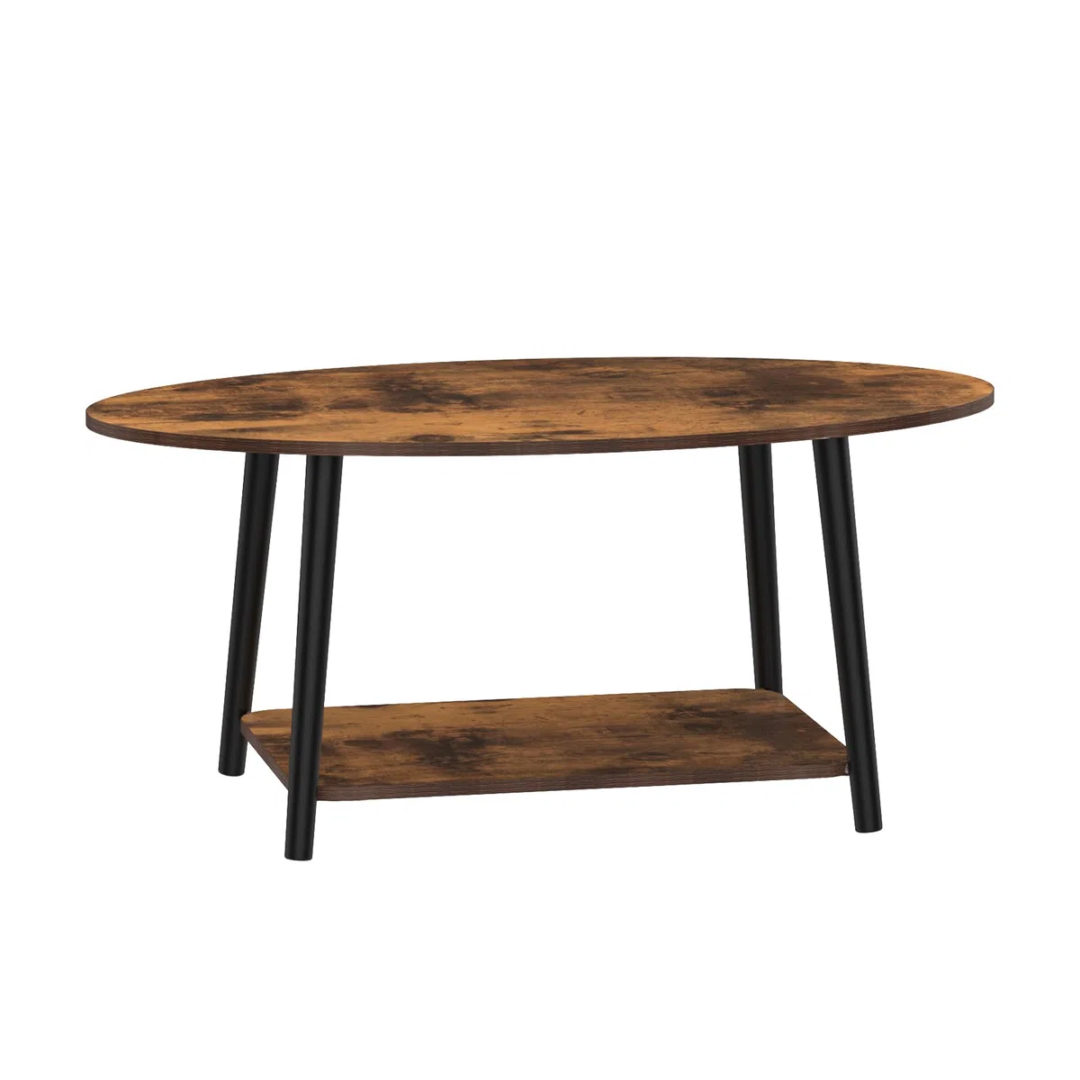 HUOLE Mesa de té de madera, mesa de centro ovalada con estante, muebles de salón, diseño aglomerado, madera de haya, 100 x 53 x 45 cm, madera quemada