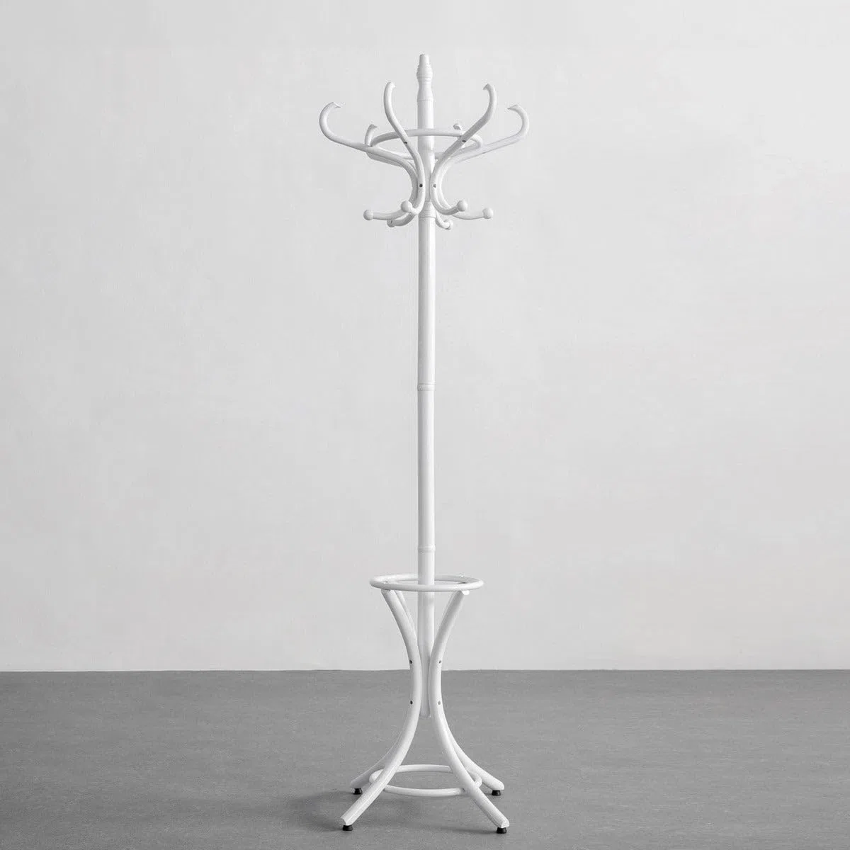 LOLAhome - Perchero de pie blanco de 12 brazos de madera de álamo de 184 cm. Incluye paragüero en la base. Diseño clásico Thonet funcional para colgar abrigos y bolsos con elegancia diaria