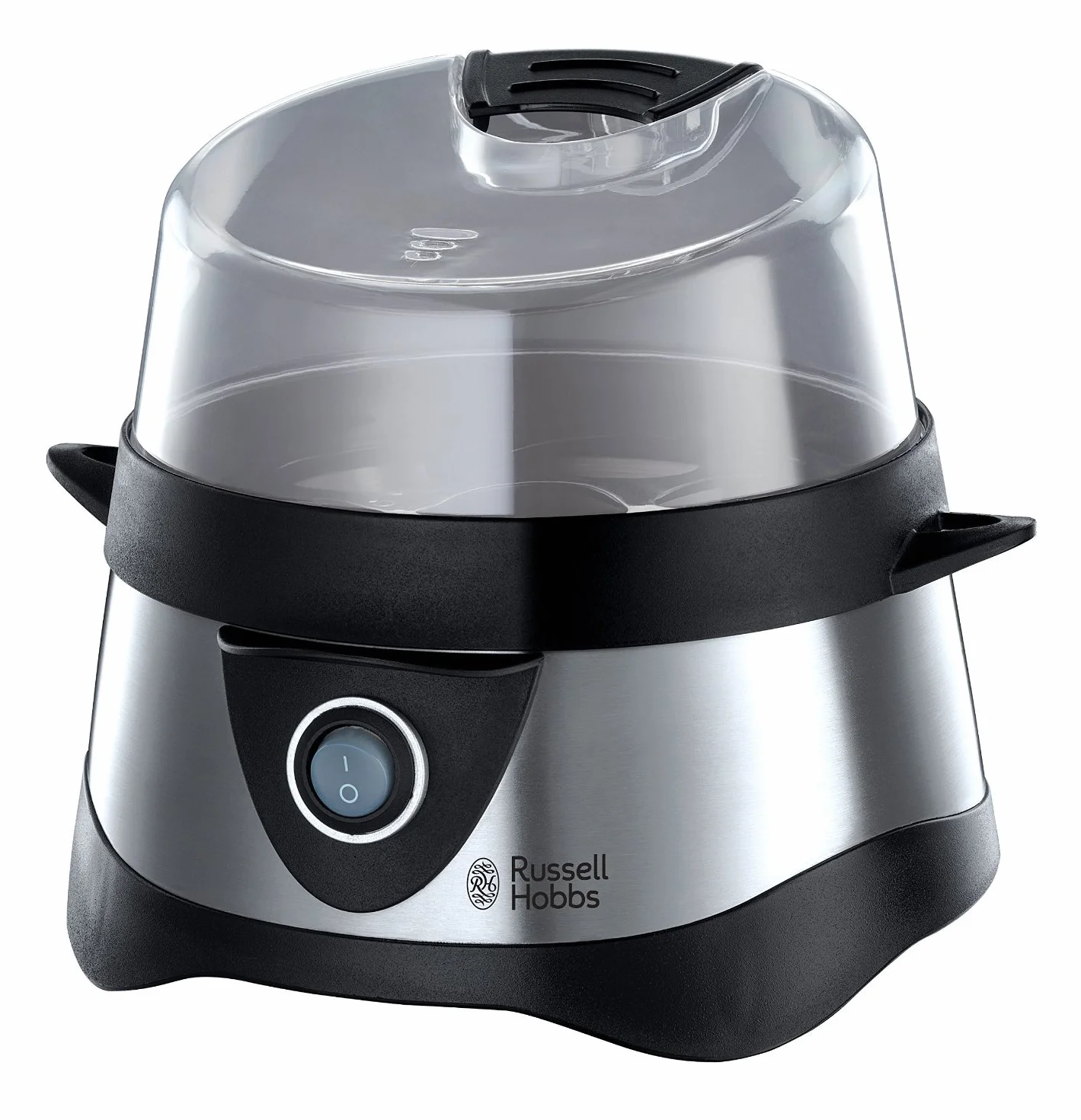Russell Hobbs Cocedor de Huevos Cook@Home - Capacidad para Hervir 7 Huevos y Pochar 3 Huevos, Apagado Automático, Incluye Recipiente Medidor, Tapa Plástico, Acero Inoxidable - 14048-56