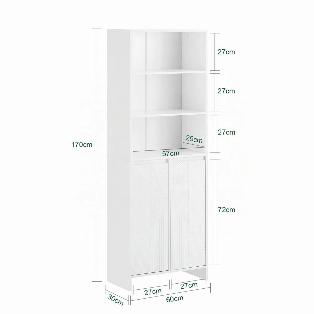 SoBuy Mueble Auxiliar Baño con Cesto para Ropa Sucia, Armario Lavadero Alto Estrecho con Puertas y Estantes Abiertos, Mueble Columna Baño Blanco 60x30x171cm BZR155-W