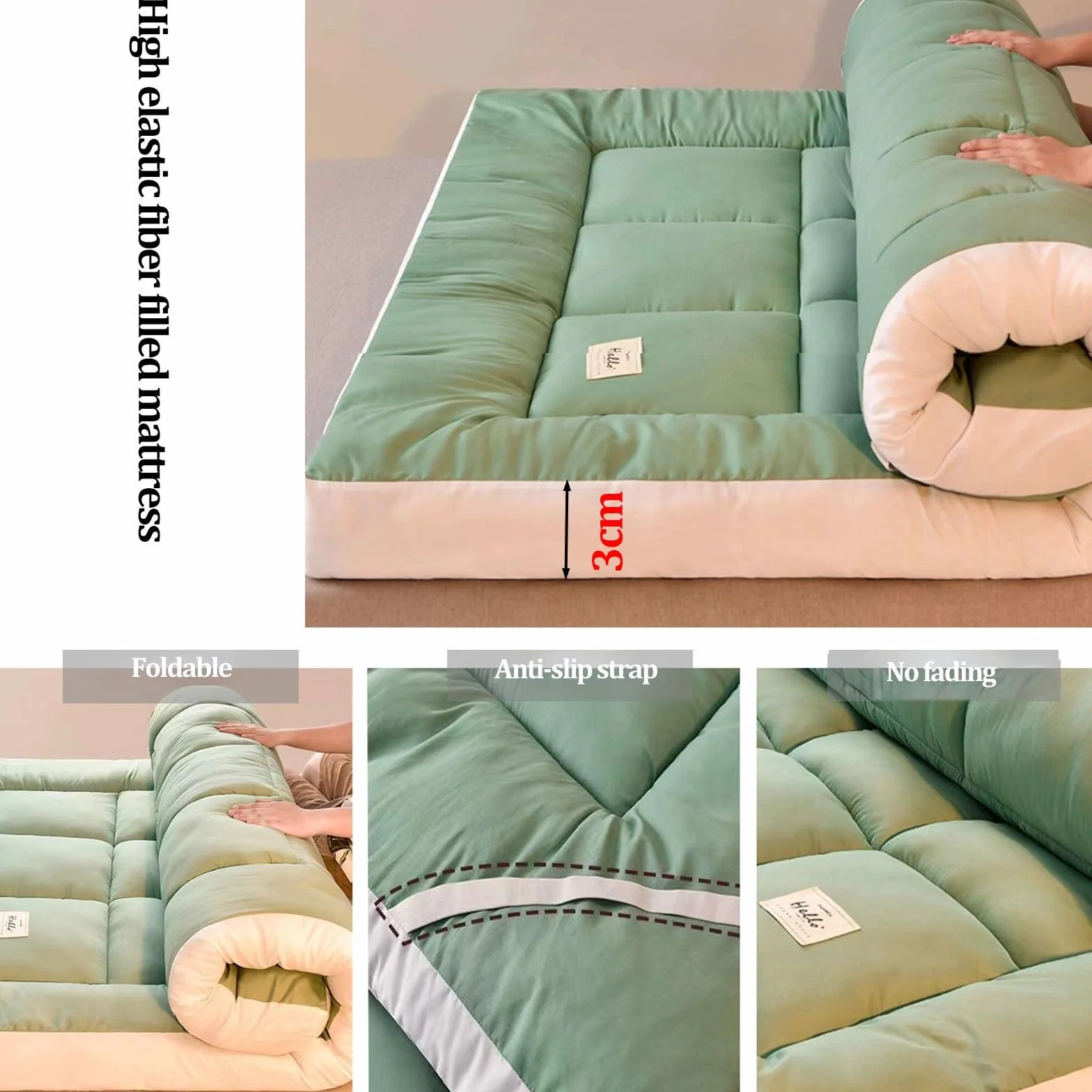 Futon Plegable Enrollable, Tatami para Dormir en Suelo, Colchoneta Japonesa para Sala de Estar, Dormitorio (White, 150x200cm)