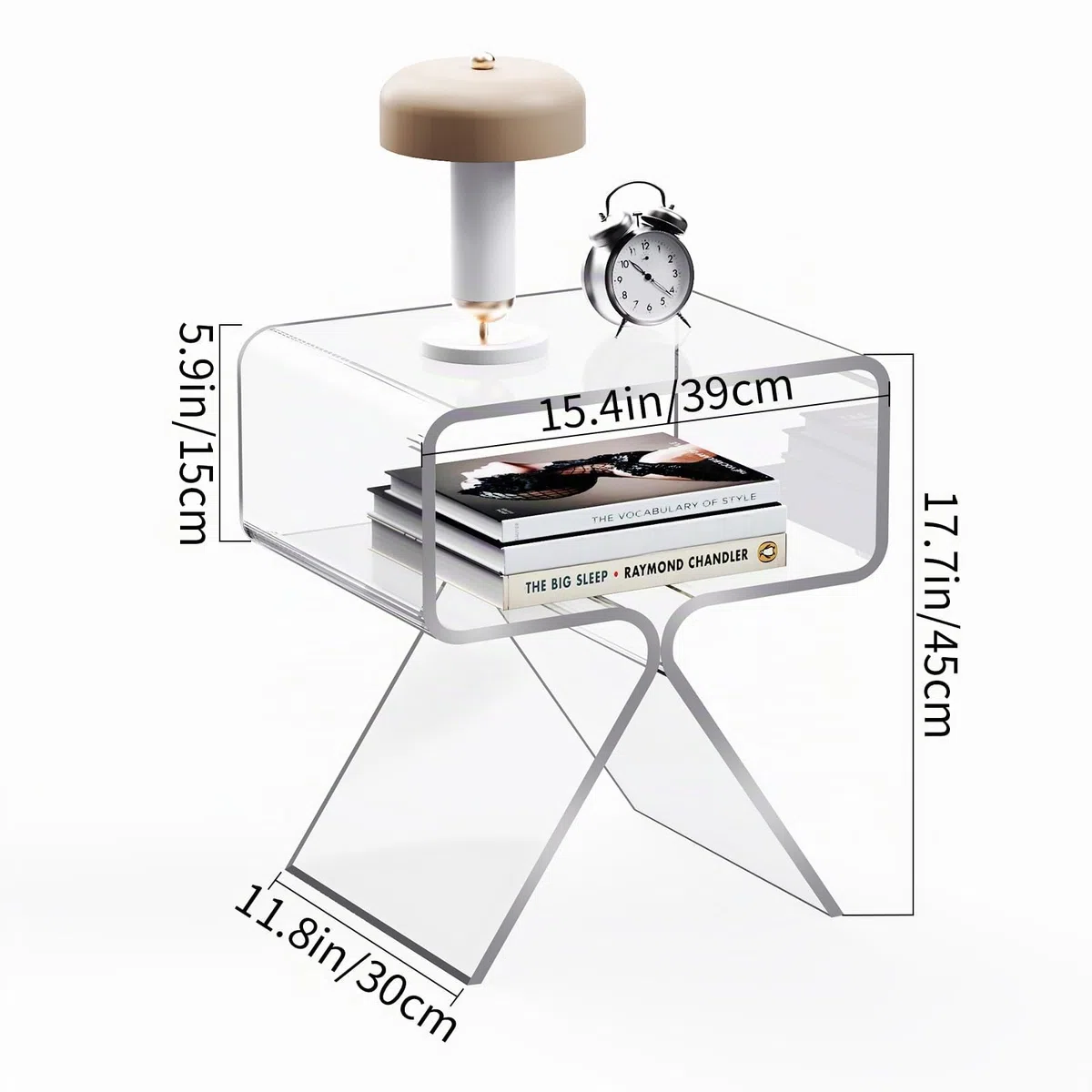Mesa Auxiliar de Acrílico, Mesita de Noche, pequeña Transparente para Sala de Estar, Dormitorio (Claro)