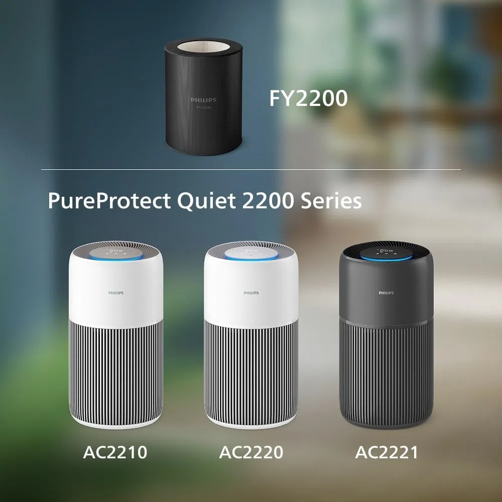 Filtro de repuesto original Philips para purificadores de aire Serie 2200 AC2210, AC2220 y AC2221, HEPA NanoProtect + Carbono activo, 36 meses de vida útil, Negro/Blanco (FY2200/30)