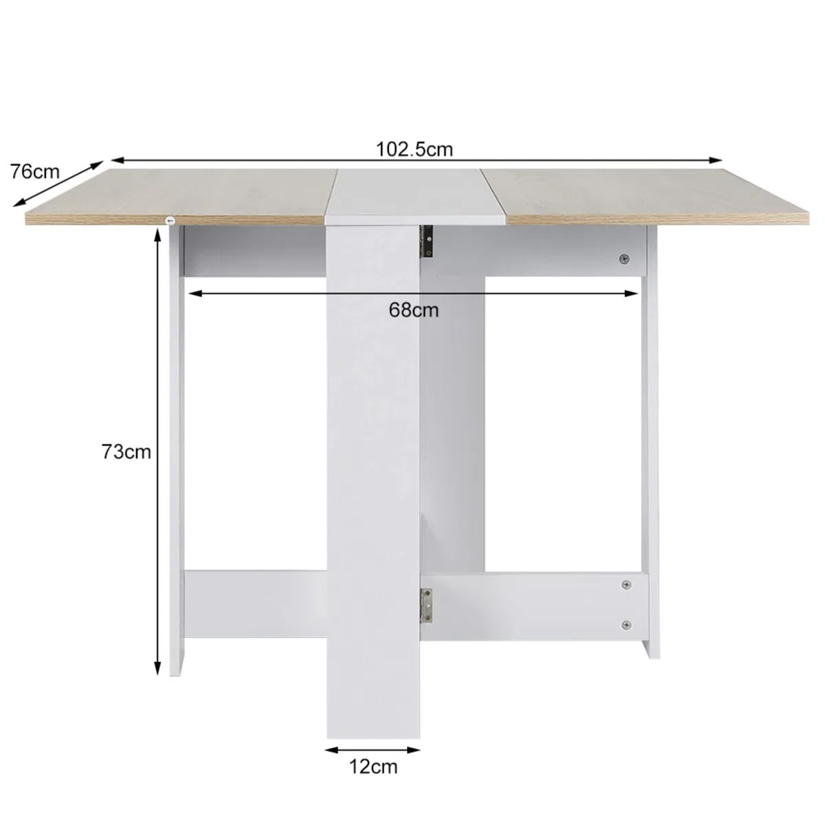 HUOLE Mesa Plegable Cocina Salón Mesa Auxiliar con 2 Alas Abatibles Ahorra Espacio Diseño Moderno-103 * 76 * 73,4 cm: Blanco + Color Roble