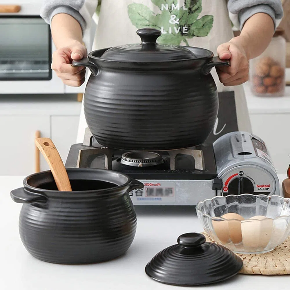 Olla de barro for cocinar y servir con tapa, for cocinar Ollas de terracota(4L)