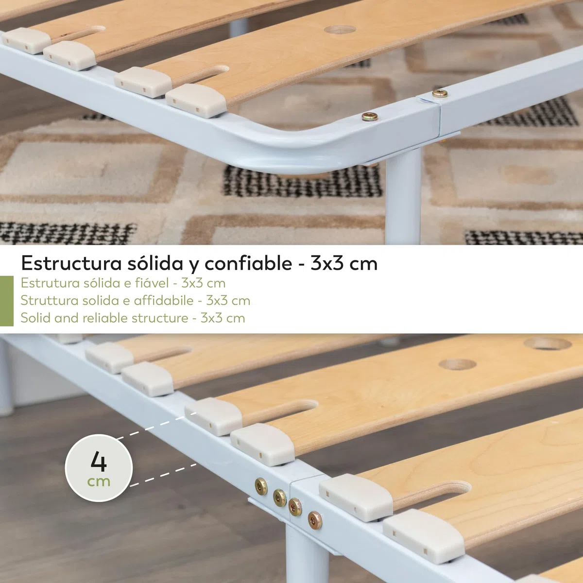 Somier Austen IF17 100x200 cm con Lamas de Madera de Abedul Amortiguadas, Estructura Metálica Blanca, Altura de 23cm con Espacio de Almacenaje Inferior