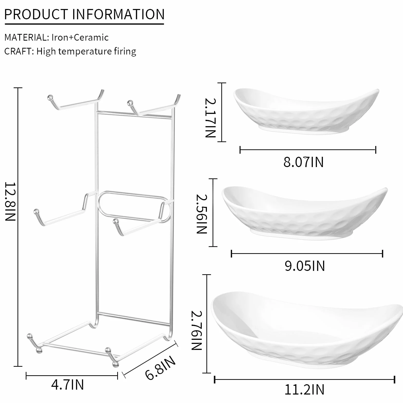 Cuenco de frutas, cesta de cerámica de 3 niveles, soporte para servir de 3 niveles con estante de metal, cuencos de cocina de porcelana para frutas, verduras, aperitivos, nueces, postres,