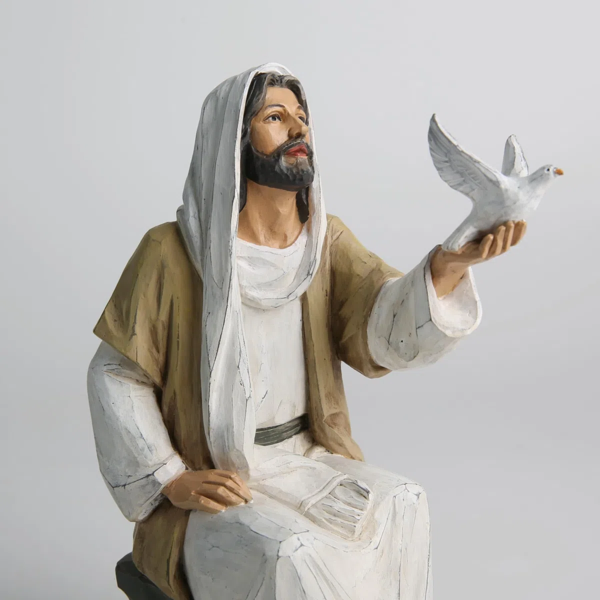 Estatua de Jesucristo con Paloma, Figura Religiosa Pintada a Mano, Estatua de Resina de Jesús sobre Roca de 7 Pulgadas para decoración Cristiana Moderna del hogar