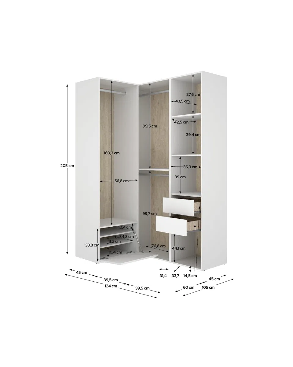 DEKIT Grupo RIMOBEL-Conjunto Armario-VESTIDOR Rincon con Trasera Reversible