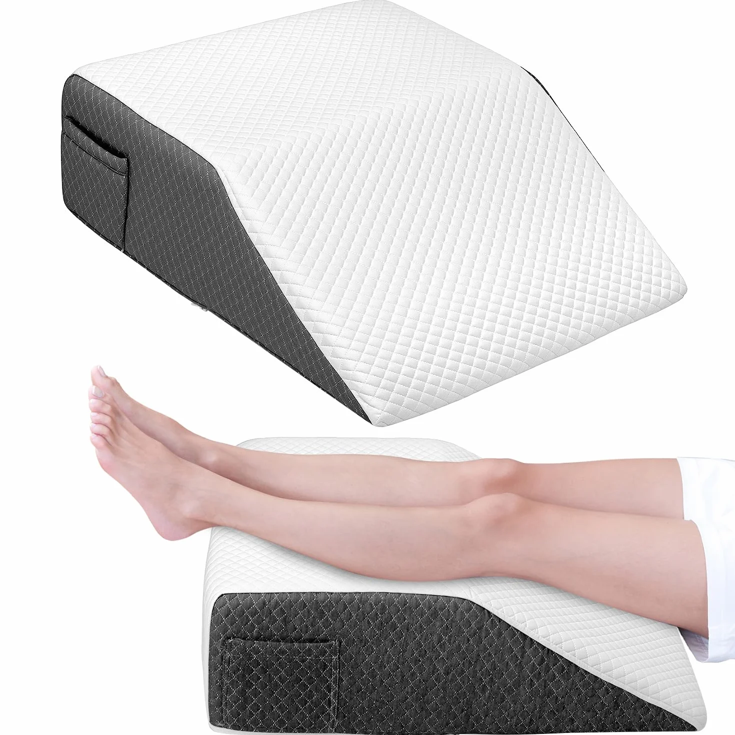 QWORK® Almohada para piernas, 61x51x20CM ergonómica cuña elevar piernas, cojin piernas Dormir de Espuma viscoelástica