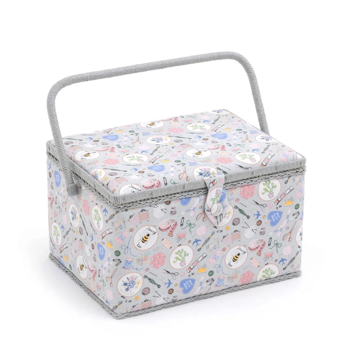 Hobby Gift Caja de Costura Grande con Asa, Cesta de Algodón para Almacenaje de Costura, Organizador con Compartimentos, 23,5 x 31 x 20 cm, Hecho en casa