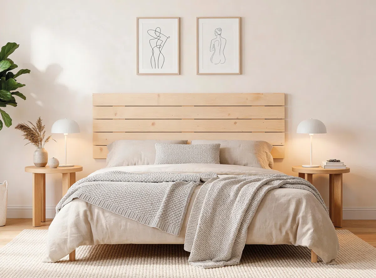 DHOME Cabecero de Madera Natural de Pino Estilo Palet Horizontal Cama Palets Herrajes incluidos (150x46 Palet 5)