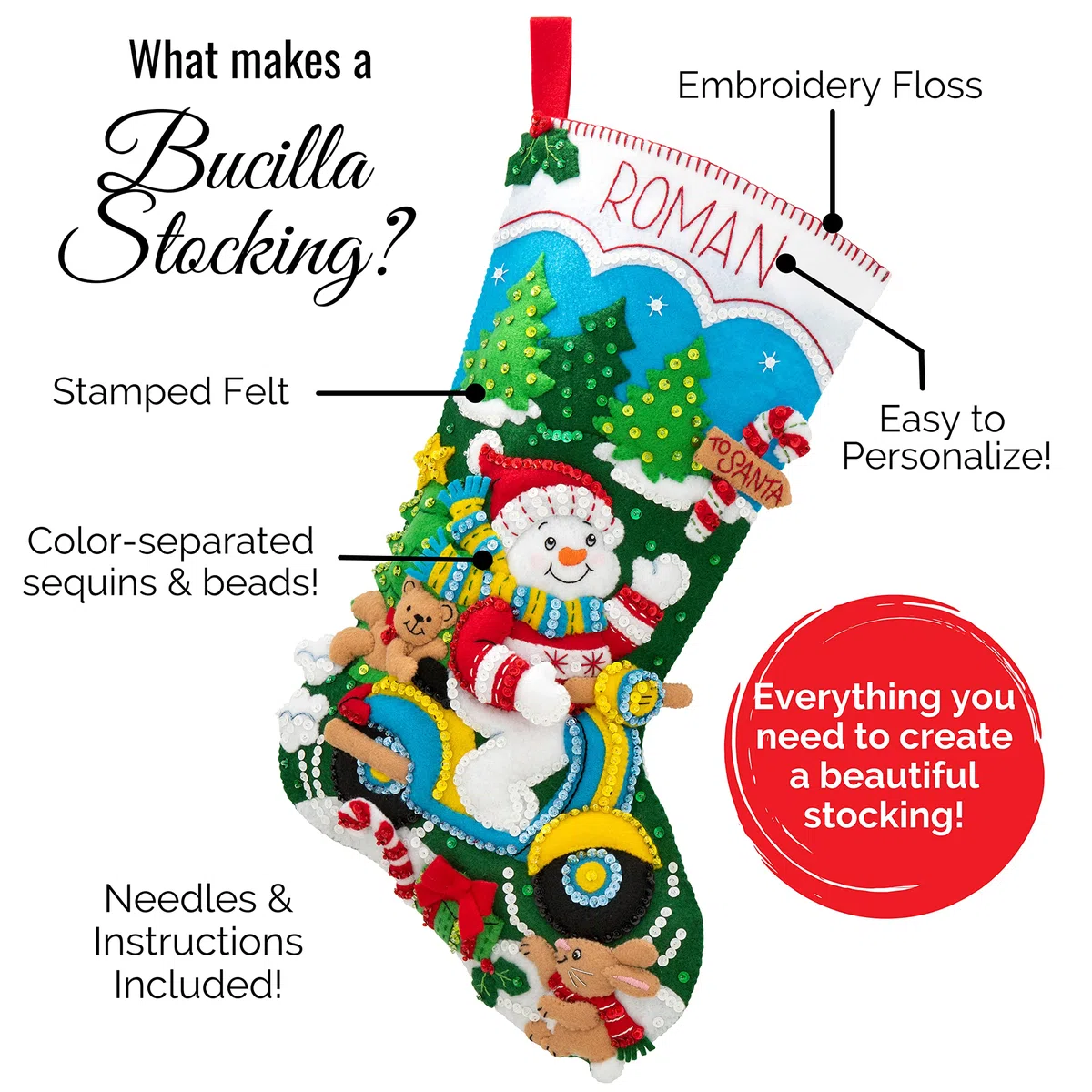 Bucilla Felt Stocking Applique Kit, 18", Santa Black Bear Cabin