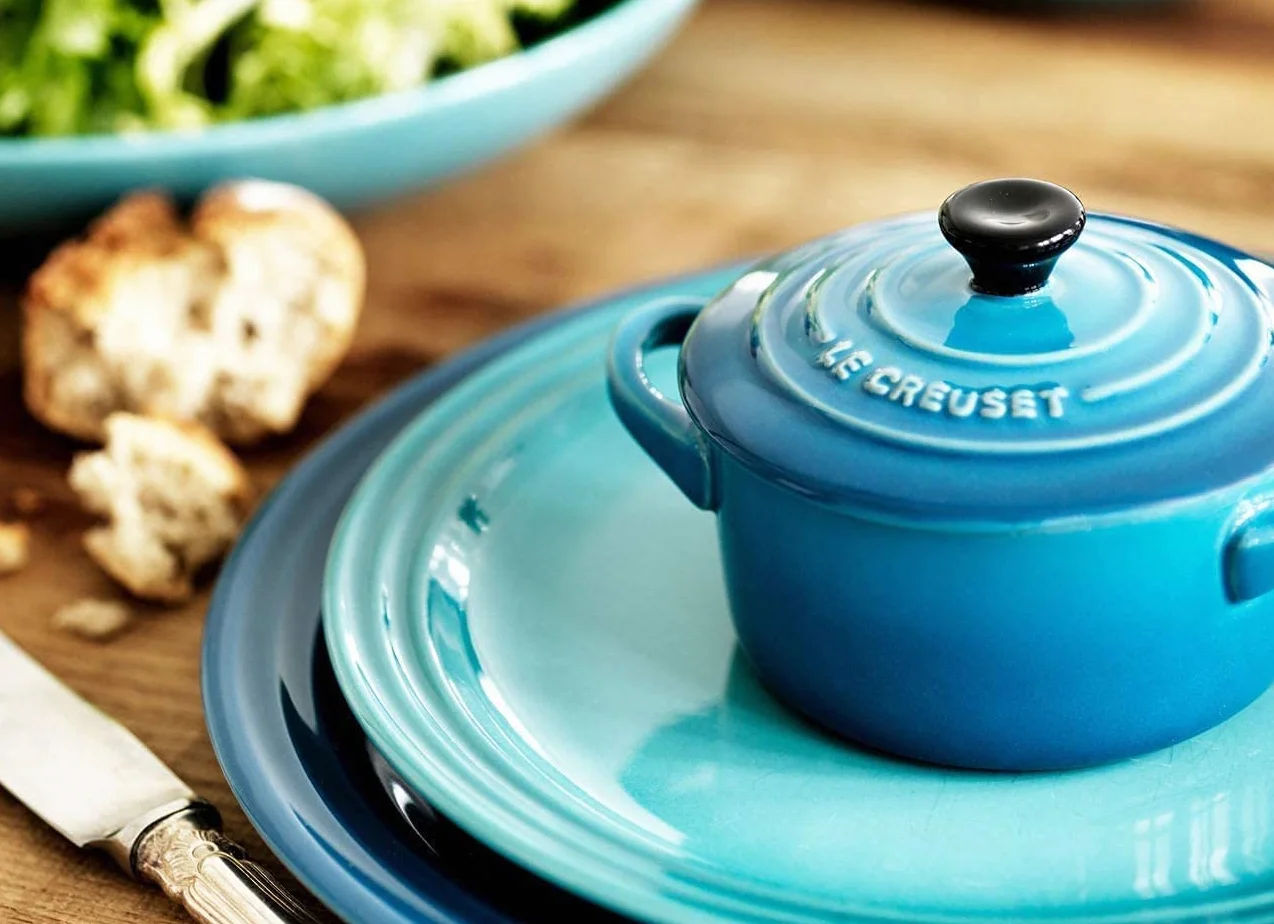 LE CREUSET Set de 4 mini cocottes de cerámica de gres, 250 ml, ⌀ 10 cm, Verde y azul, 79212105139100
