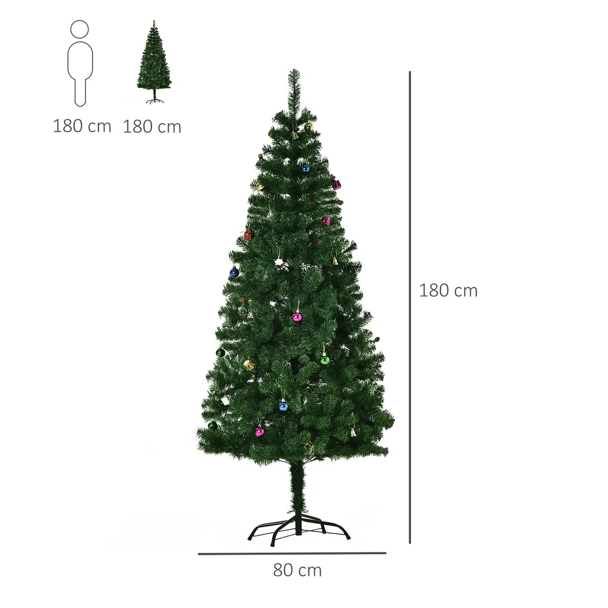 Árbol de Navidad + Decoracion INCLUIDA Pino Abeto 180x106 cm 624 Ramas PVC Verde