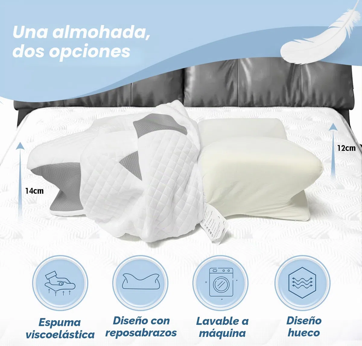 Almohada Cervicales y Cuello, Almohada Ortopedica Viscoelastica, Ergonómico Almohada Espuma de Memoria,Almohada Cervicale para Dormir de Lado y Boca Arriba 60 x 40 x 11/13 cm