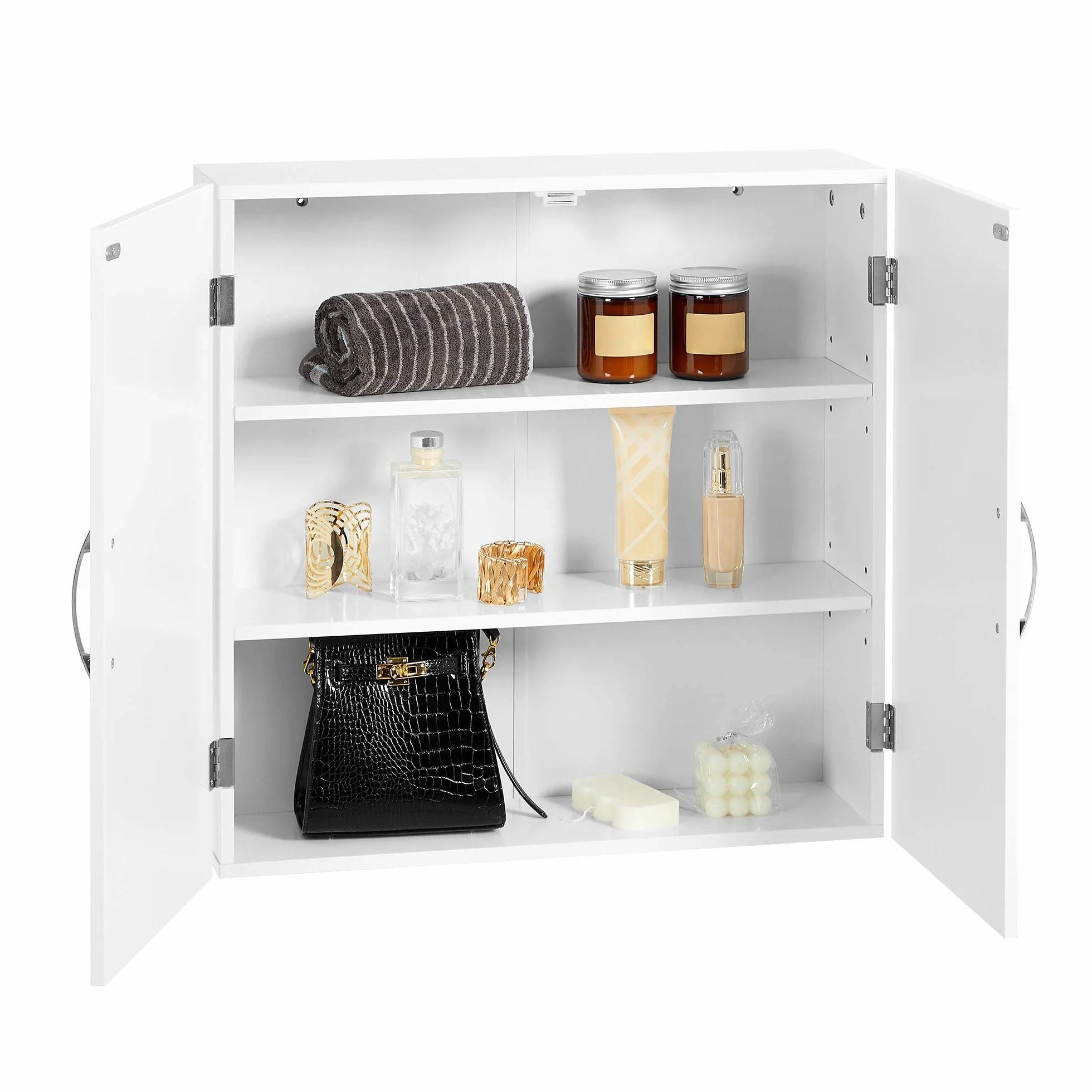 VASAGLE Armario de Pared para Cuarto de baño, Armario de Pared para Cuarto de baño, 18 x 60 x 60 cm, Armario de Farmacia con estantes Ajustables, Blanco Nube BBC320W01