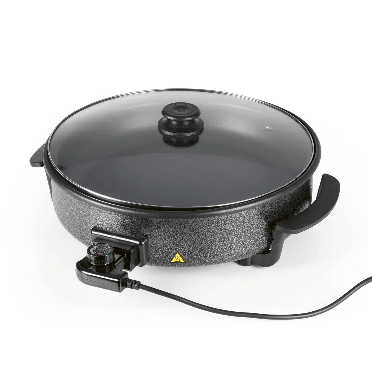 GOURMETmaxx Sartén eléctrica multifunción ⌀ 40cm | Con termostato, tapa de cristal y recubrimiento antiadherente | XXL - ideal como paellera, sartén para guisar y sartén wok | 1500W [acero inoxidable]