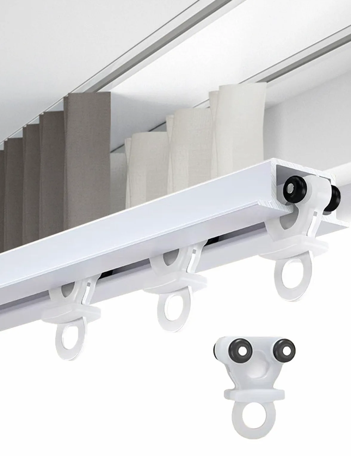 Riel Cortina Techo Invisible, Riel Empotrado con Rodillos Silenciosos, Balcón, Ducha, Sistema de Riel de Cortina