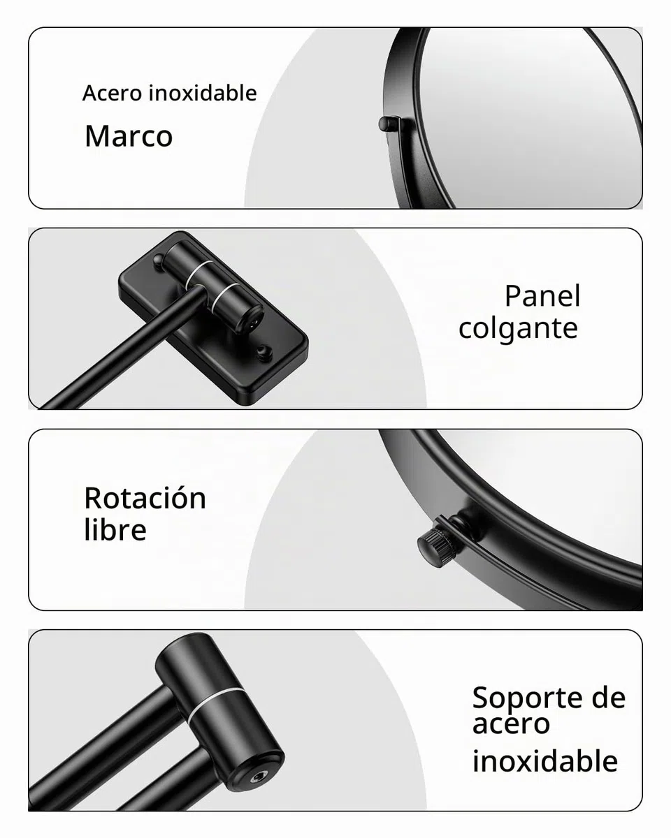 Gospire Espejo de Maquillaje de 9 Pulgadas, Aumento 1X/10X, Espejo Giratorio de Doble Cara, Espejo de Pared de baño Pulido Negro para Mujeres y Hombres