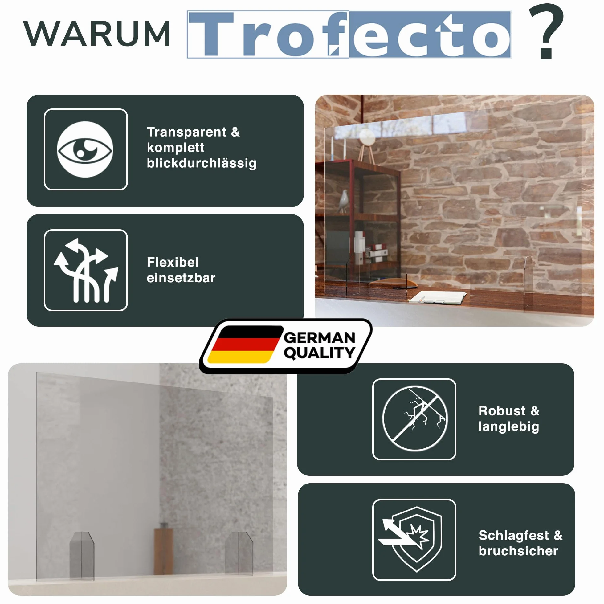 A+H Protección contra saliva – Tipo 5 – Pared para escupir como protección para tos/estornudos/agarre/salpicaduras, sin perforaciones en muchos tamaños (altura 600 mm, ancho 900 mm)