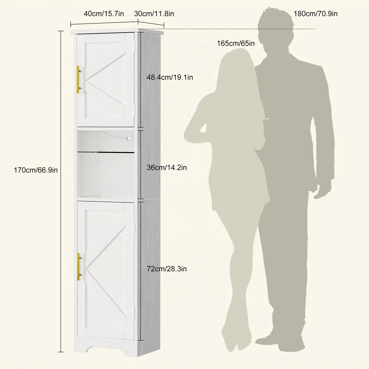 Armario Baño Estrecho con LED, 170x40x30 cm, Mueble Baño Madera, Estantería Nicho con Estantes Cristal Regulables, Armario Alto Multifuncional para Salón, Dormitorio y Baño