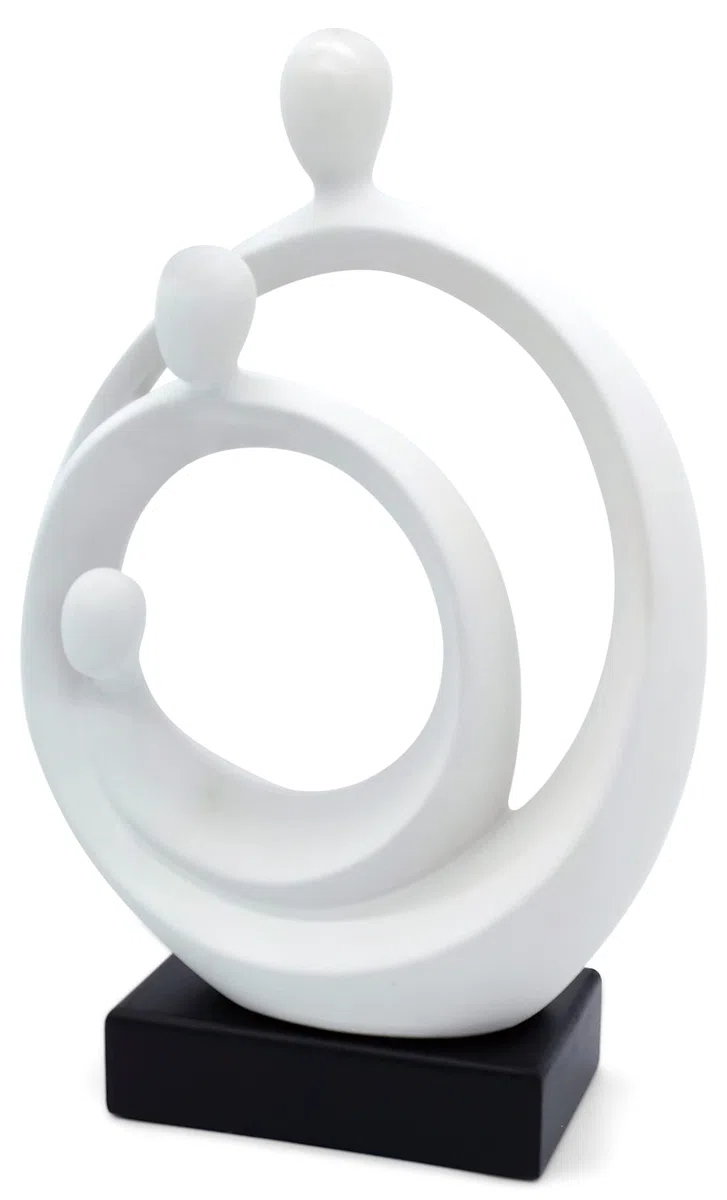 Elegante escultura « Familia » - Moderna figura de cerámica de 34 cm - Decoración intemporal para el salón y para el nacimiento - Estatua decorativa en blanco y negro