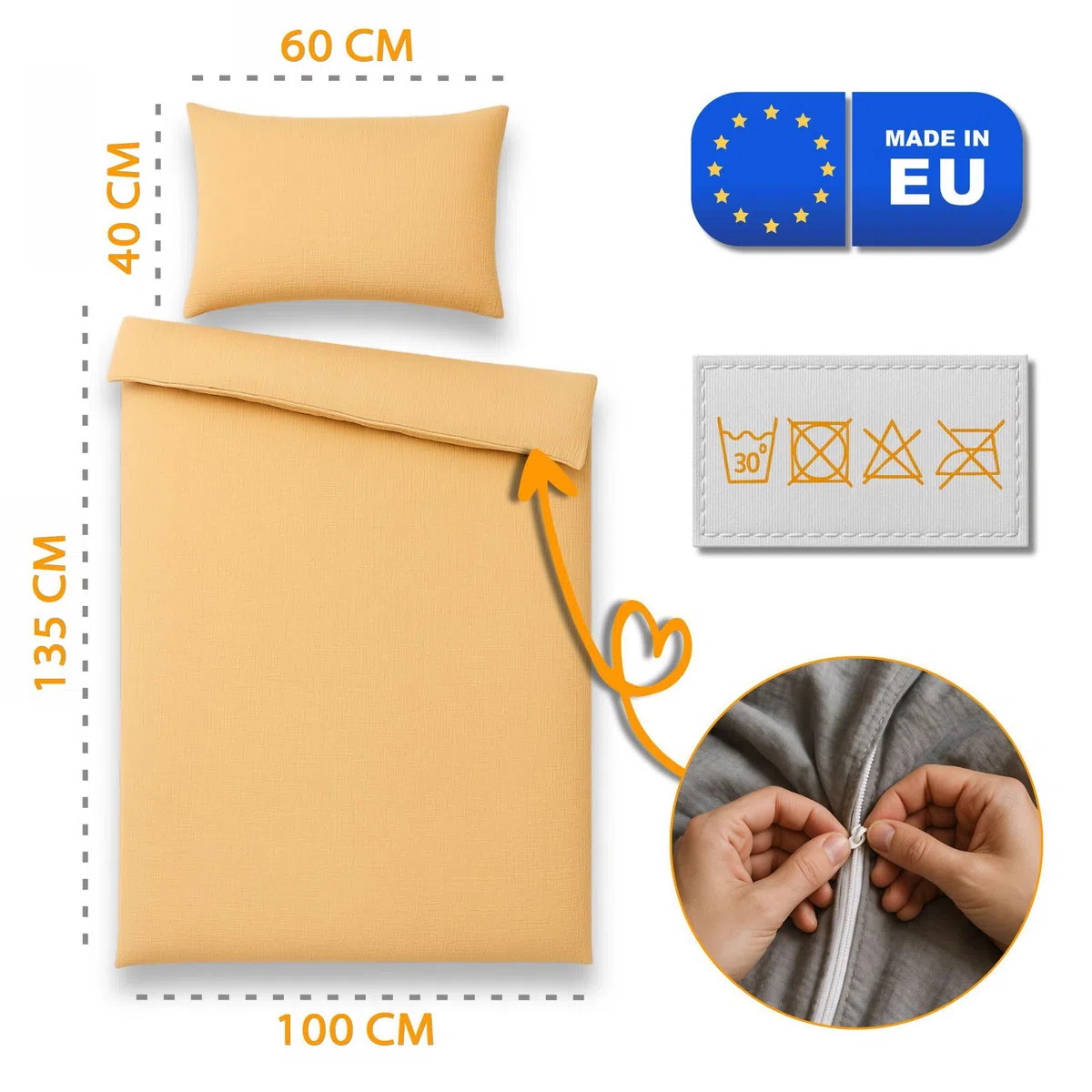 Totsy Baby Muselina Funda nordica Infantil 100x135cm para Cuna 70 - algodón Saco nordico y Cubre de edredon Cama para niños y niñas Juego Fundas para edredón Beige con Almohada 60 x 40 cm Oeko-Tex