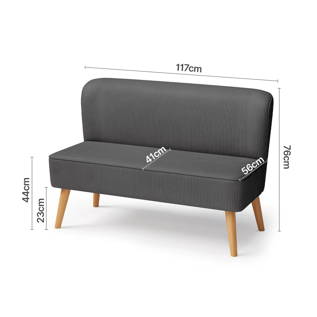 Sofá de 2 Plazas, Pequeño Loveseat con Tapizado de Aspecto Terciopelo Acanalado, Sofá Compacto Que Ahorra Espacio para Dormitorio, Salón, Apartamento, 117x56x76cm, Gris