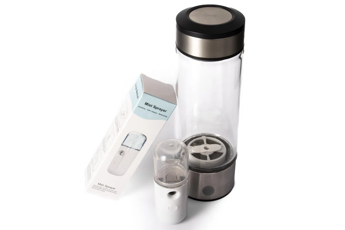 PACK Botella de Agua Hidrogenada + Vaporizador Facial, Generador Portátil de Agua Hidrogenada de 450 ml, Agua de Hidrógeno en Minutos, Botella Hidrogenadora para el Trabajo, Deporte, Regalos
