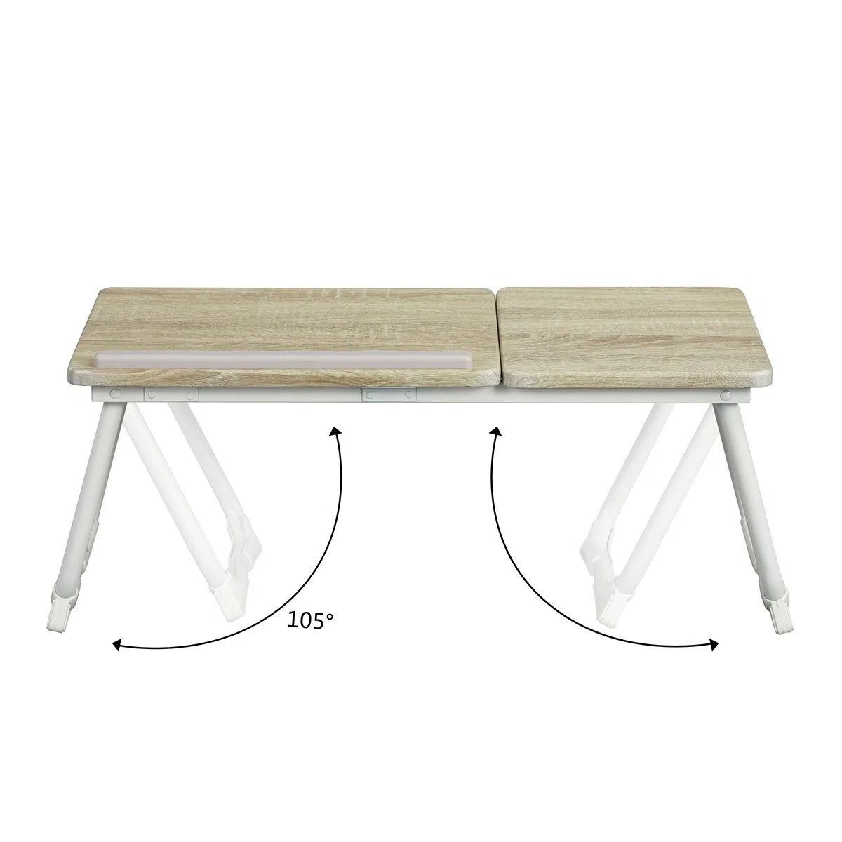 MEUBLE COSY Mesa de Ordenador Portátil Bandeja de Cama con Patas Plegable Mesita Auxiliar para Sofa, Soporte para Computadora, Roble y Blanco, 65x30x27,5 cm