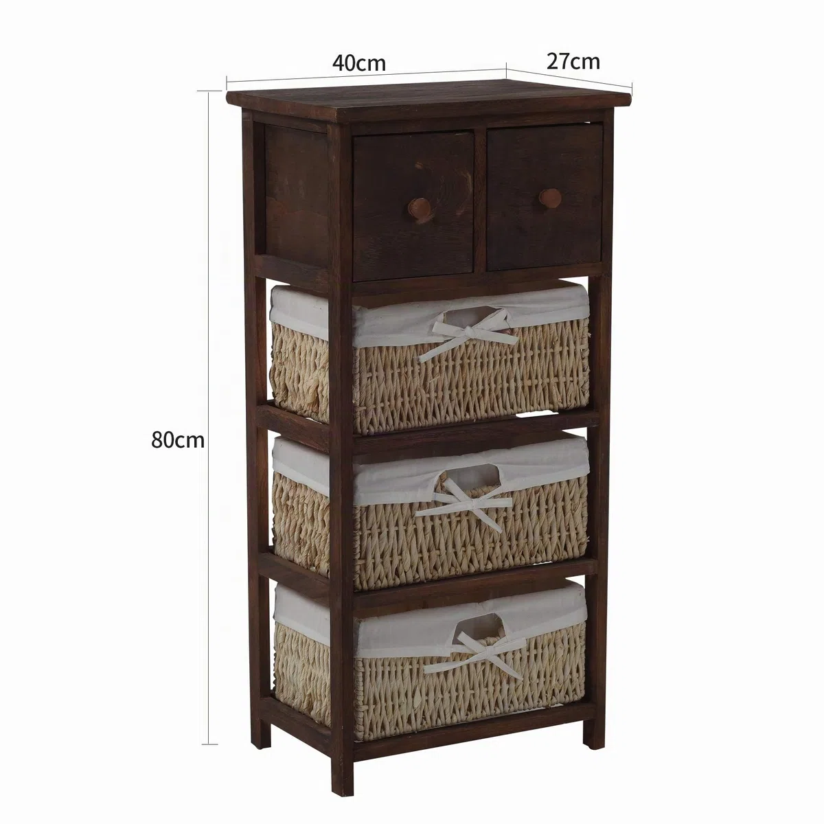 Rebecca Mobili Armario Rústico, Mueble Baño con 2 Cajones, 3 Cestas, Madera Mimbre, Marrón, Estilo Country, Entrada baño- Medidas: 80 x 40 x 27 cm (AxANxF) - Art. RE4059