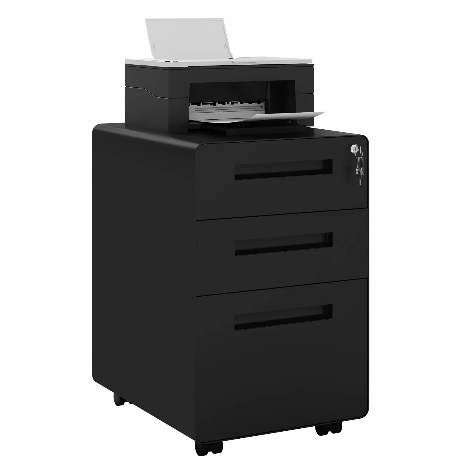 WOLTU Armario Archivador, Cajonera Escritoria Móvil con Ruedas, Gabinete de Oficina con 3 Cajones y Cerradura Mueble Archivador Colgante Carpeta de Gran Capacidad para Carta y Papel A4, Negro ASK04sz