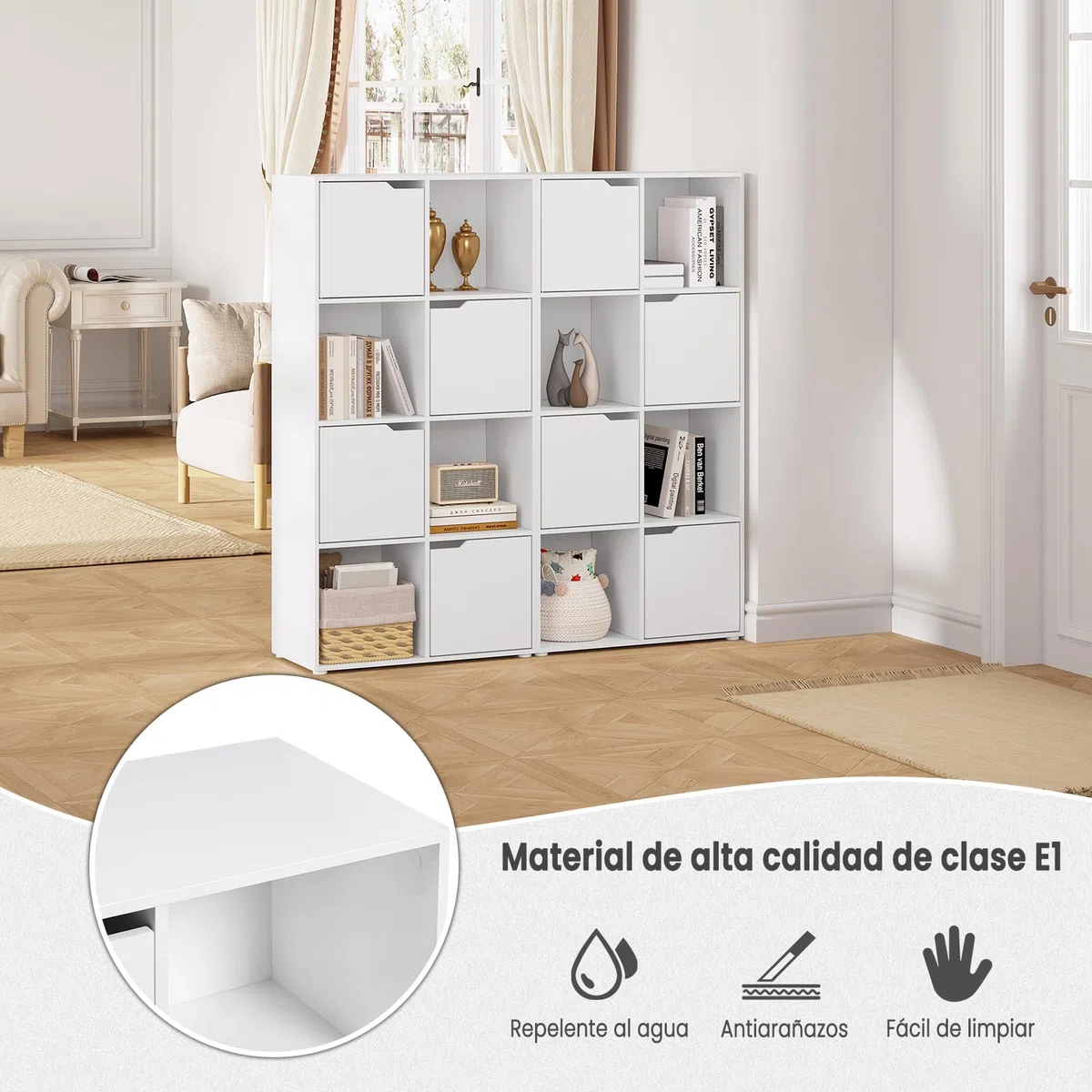 WOLTU Estanteria para Libros de 8 Cubos, Libreria de Cubos de Almacenamiento con Puertas, para Estudio, Dormitorio y Salon, Biblioteca Blanca, 60x30x120 cm, SK039ws