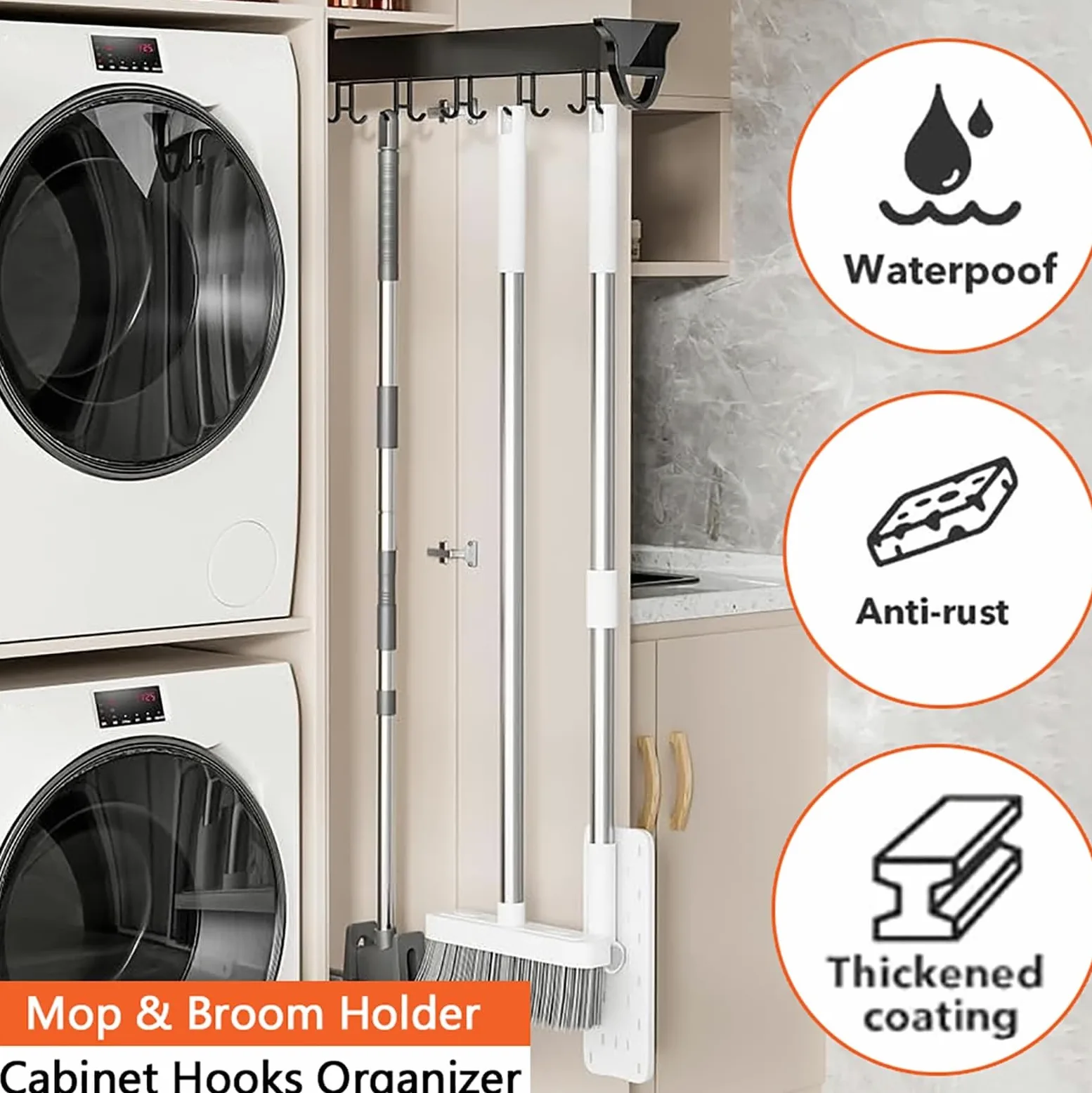 Organizador Extraíble De Ollas Y Sartenes, Soporte Extraíble para Escobas Y Trapeadores, Riel para Colgar Soporte De Armario De Aleación De Aluminio con Ganchos Ajustables(22.04in-20 Hook)
