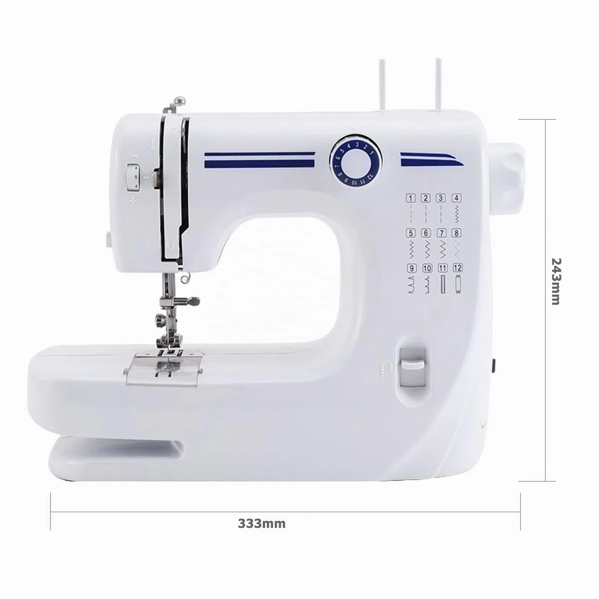 Máquina de coser para principiantes 608A - Mini máquina de coser doméstica con 12 programas de puntadas, pedal y luz LED para adultos