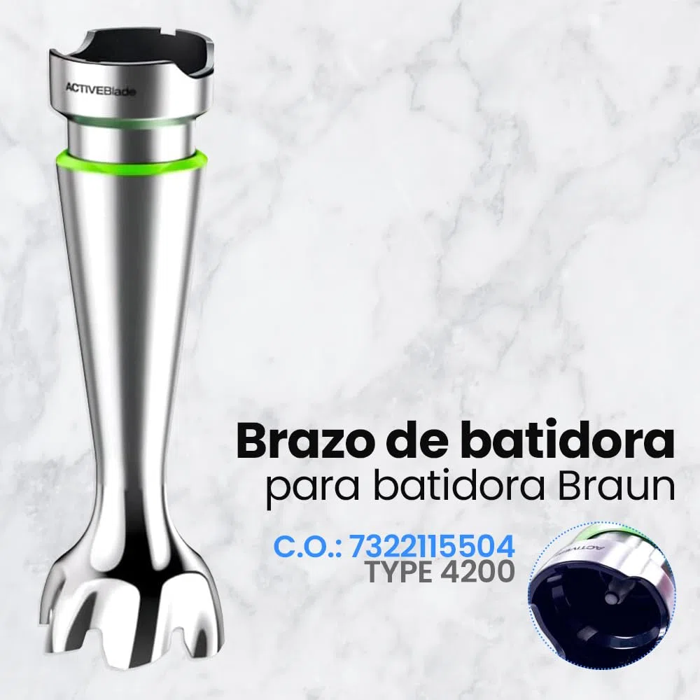Anakel Home Recambio Brazo de Batidora 7322115504 Compatible con Braun 4200 Multiquick 9 | Recambio original | Cuchillas de Acero Inoxidable