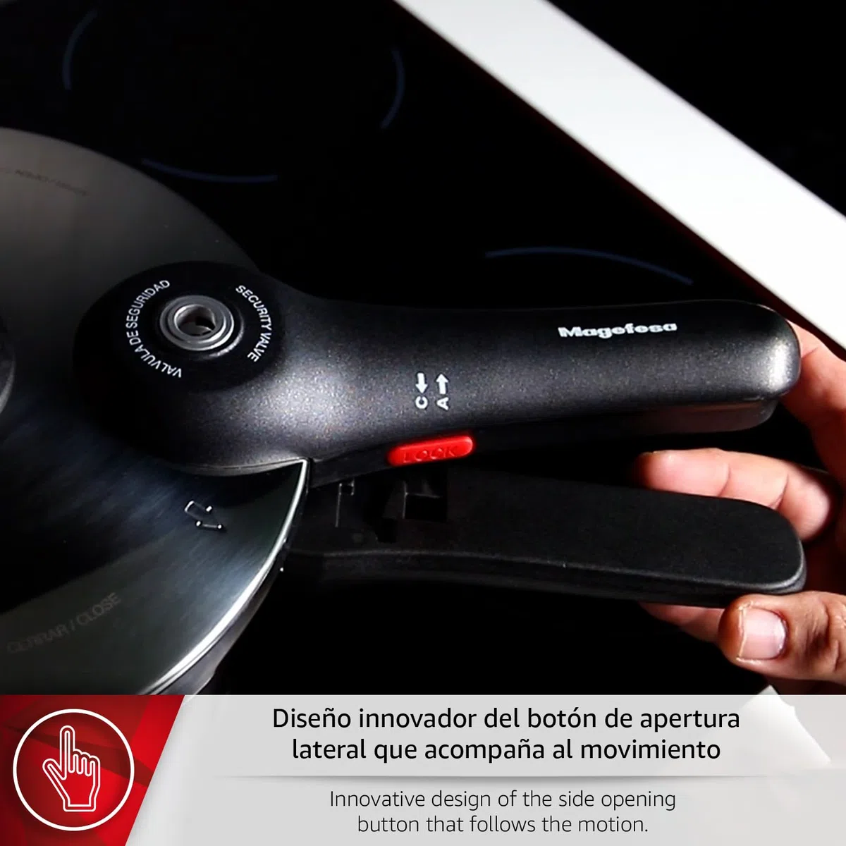 Magefesa EasyClick - Olla Express Rápida de 6 Litros, Acero Inoxidable 18/10, Apertura Fácil, Todo Tipo de Cocinas, Inducción, 2 Modos de Presión