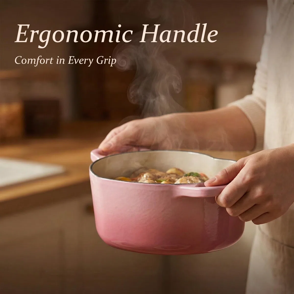 Overmont Olla Holandesa de Hierro Fundido Esmaltado Forma de corazón - 1.89L Cacerola con Tapa - Apta para Cocina y Horno, Hornear Estofar Asar - Regalo para Bodas y Festividades - Rosa