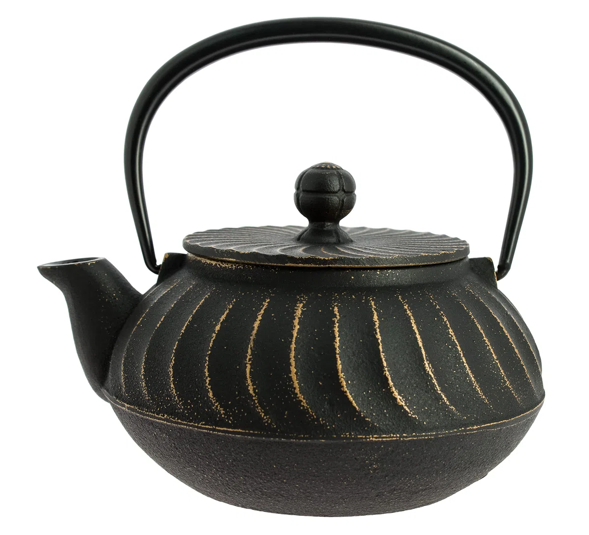 Iwachu Nambu Tekki Tetera de Hierro Colado Japonés Nami, Negra Dorada, 650 ml