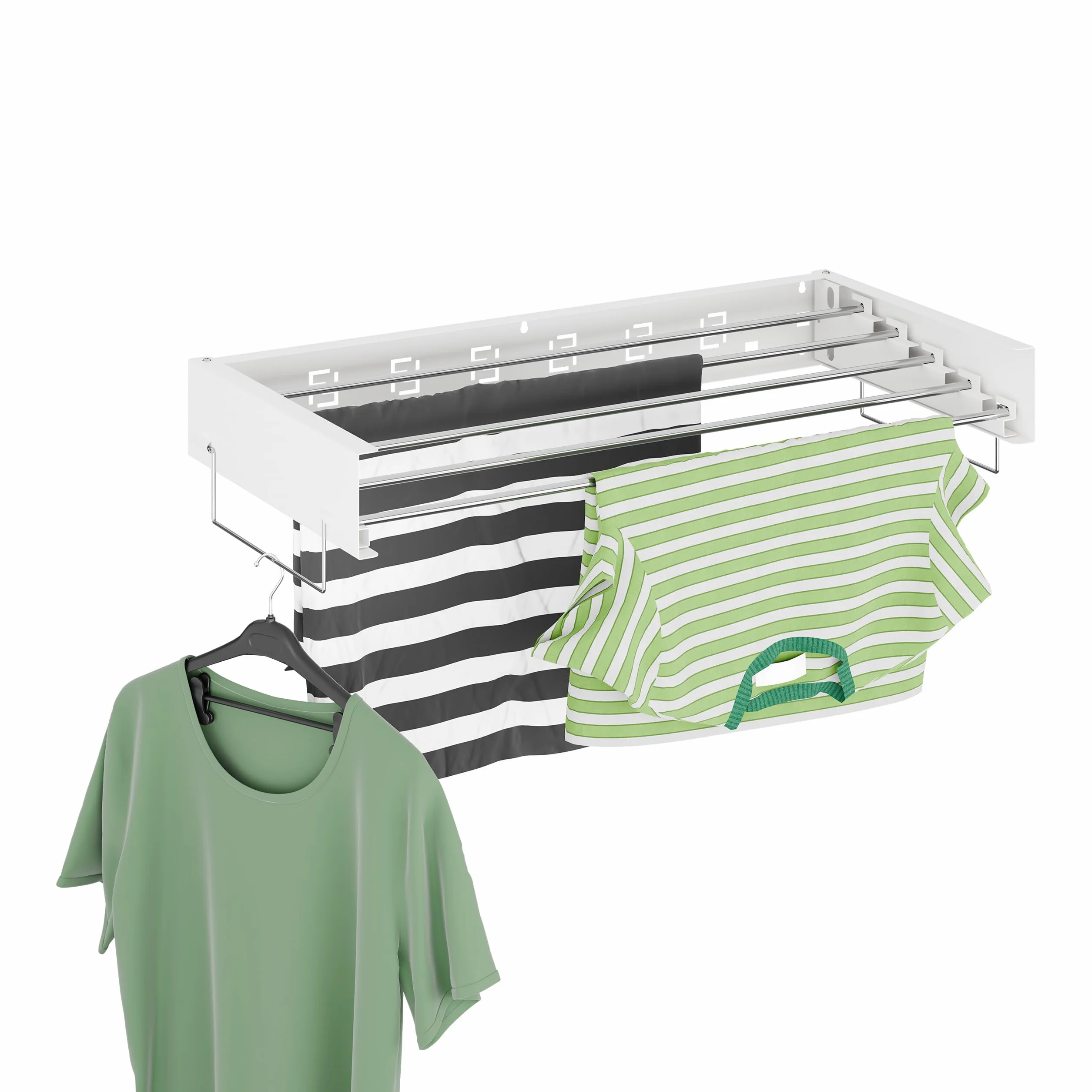 Relaxdays Tendedero de Pared, Plegable, 15 x 80 x 40,5 cm Interior, Tenderete Que Ahorra Espacio, Secador Ropa, Blanco, Acero Inoxidable, 80 cm