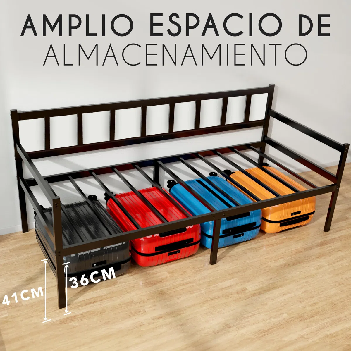 Cama de Asiento 2 en 1 – Cama de sofá 92 x 202 x 36 cm – Marco de Cama para colchón de 90 x 200 cm – Marco de Cama de 1 Plaza con somier – Banco de Cama Individual – Sofá Marco de Metal Negro