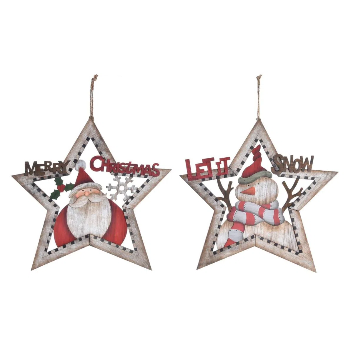 DKD Home Decor Adorno navideño de la Marca, Color Rojo, de Madera (34 x 0,8 x 32 centímetros) (2 Unidades)