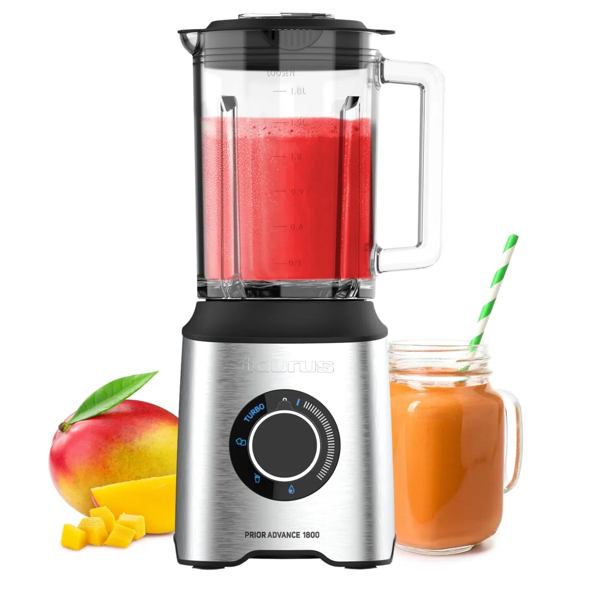 Taurus - Batidora de Vaso 1800W, 1,8L, Pica Hielo, 6 Cuchillas Inox