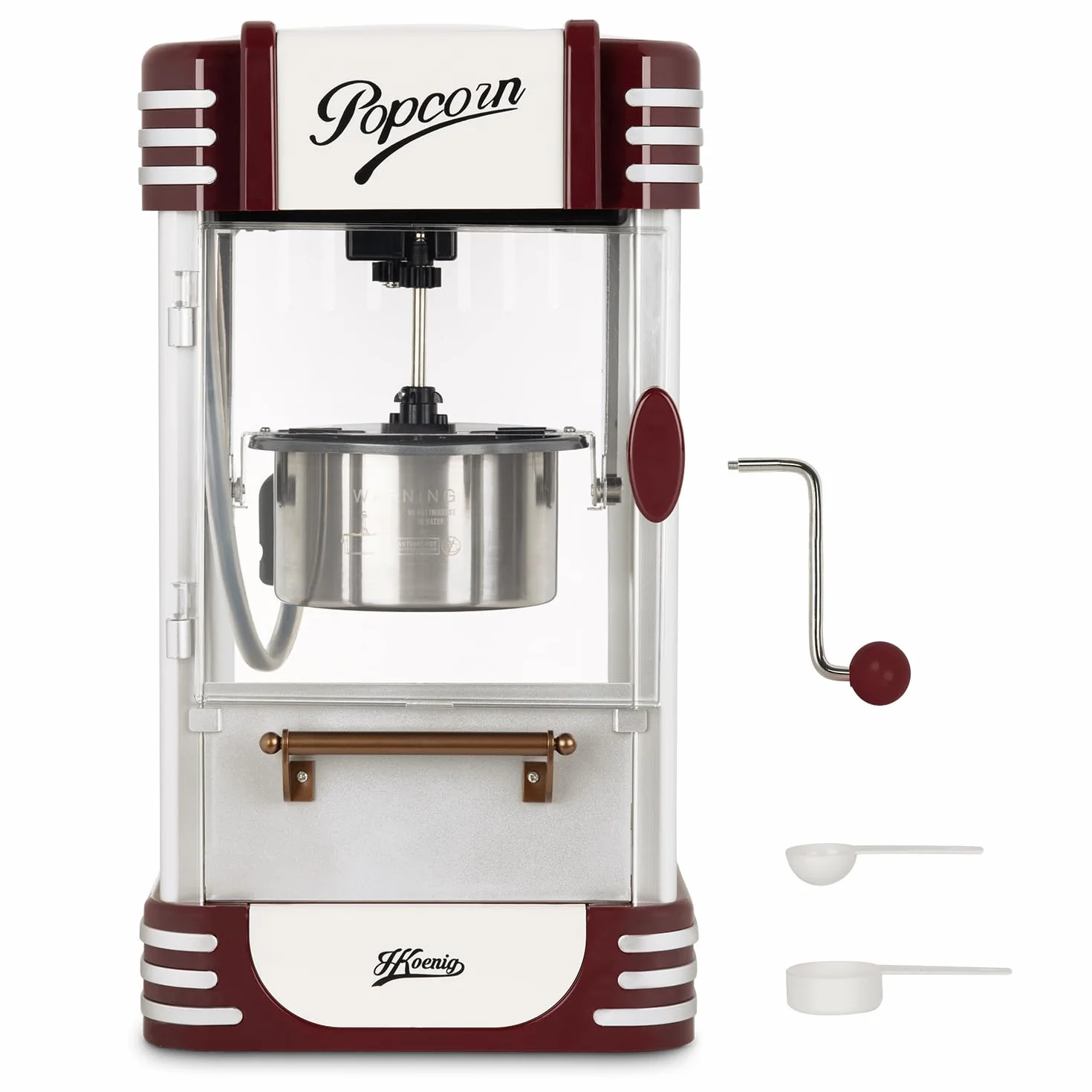 H.Koenig POP330 Maquina para Hacer Palomitas, Diseño Retro, Luz de Mantenimiento de Calor, Capacidad de Cacerola 50g en Acero Inoxidable, Puerta Magnetica, 360w