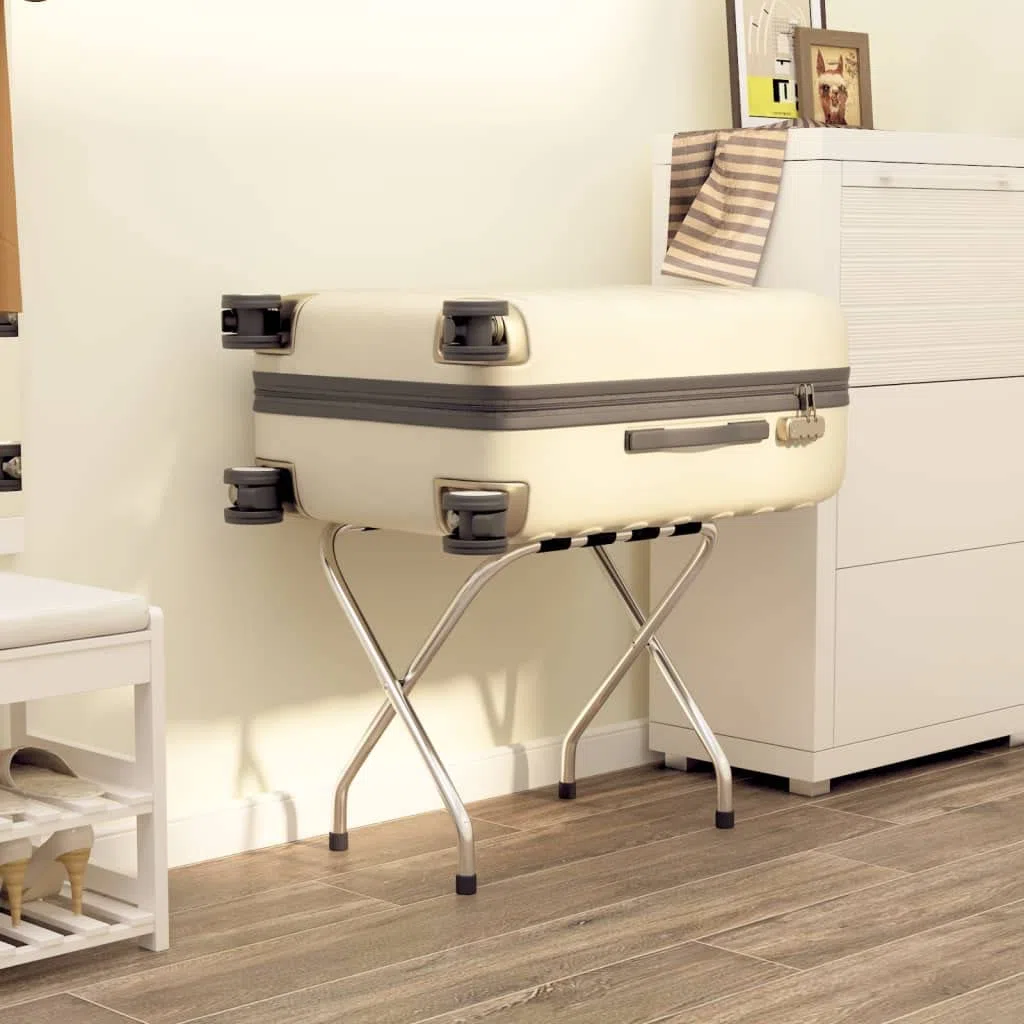 vidaXL Soporte para Maletas Taburete Equipaje Hoteles Almacenamiento Dormitorio Habitación Posadas Hostales Negro y Plateado 56x40x49 cm