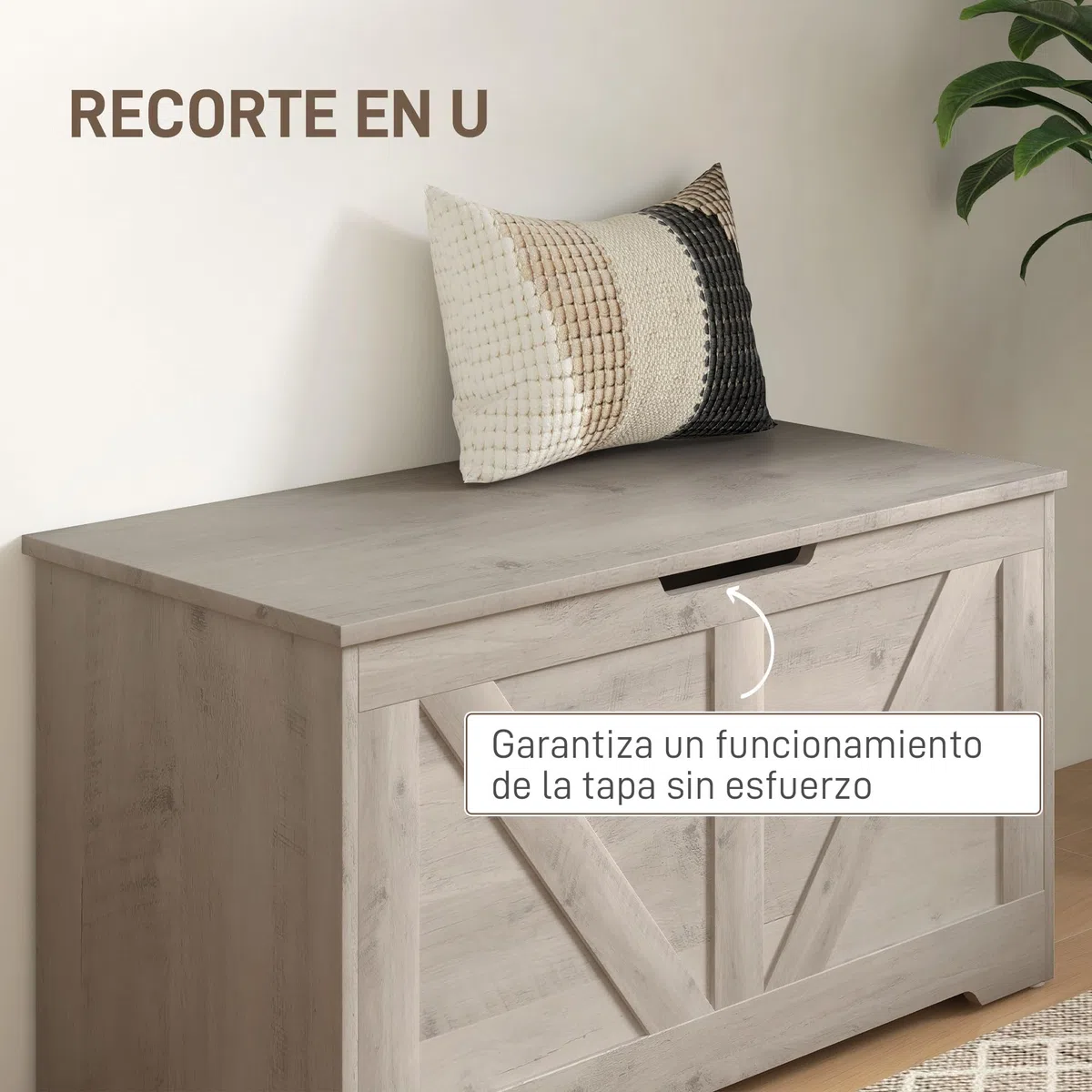 HOMCOM Baúl de Almacenaje para Dormitorio 100 L Banco de Almacenaje con Tapa Bisagra de Seguridad para Pasillo Salón 80x40x45 cm Gris