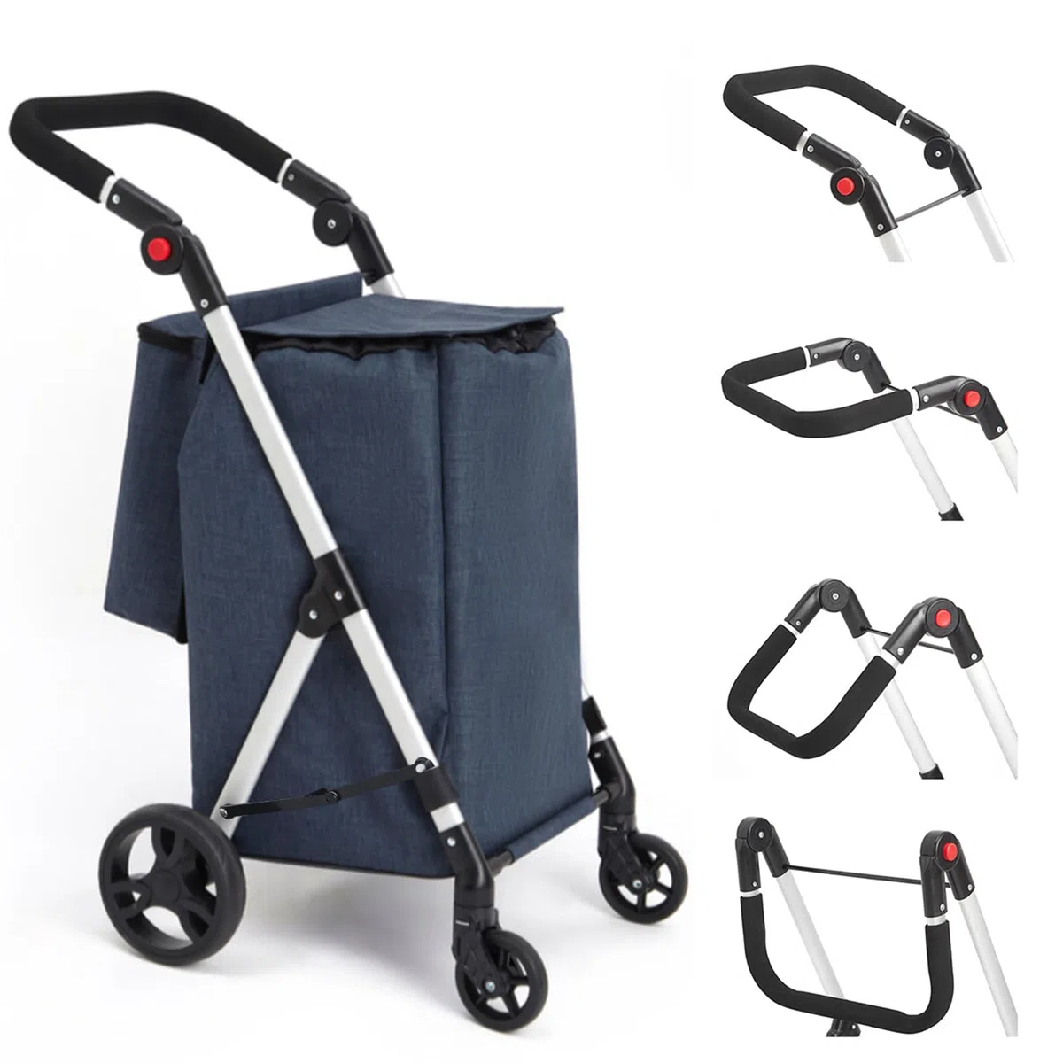 Carros de Compra, con Bolsillo para Congelados, 46L Carro de la Compra de 4 Ruedas, Carrito Compra Plegable de Aluminio (Azul)