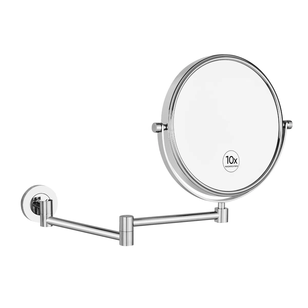 Nicesail Espejo Maquillaje Pared Extensible - Espejo de Aumento x10 Plata - 360° Giratorio - Doble Cara - para Afeitar Baño,Diámetro 20 cm