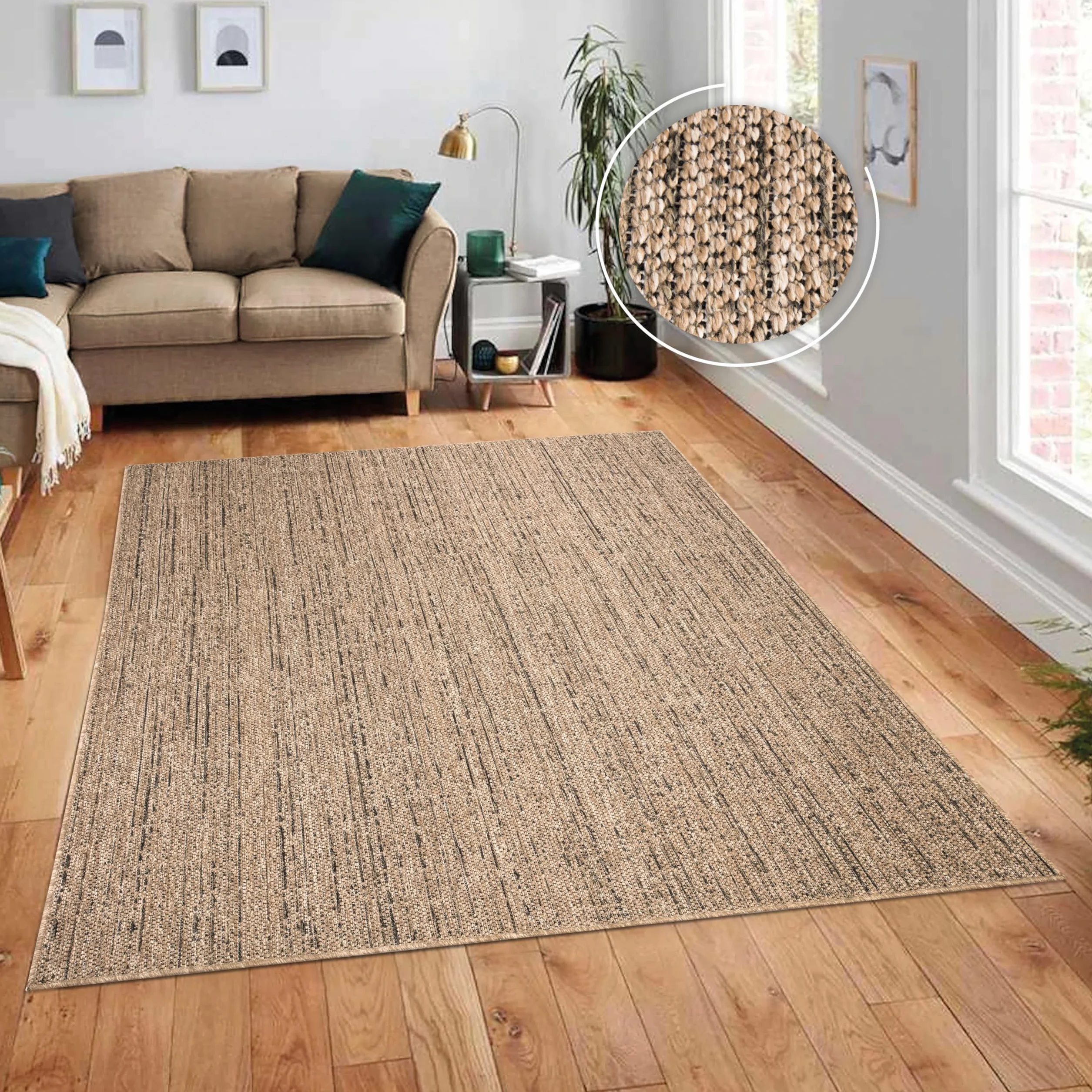 Paco Home Alfombra Salon De Habitacion Cocina Exterior Terraza Jardin Se Puede Lavar En La Lavadora Motivo Boho Chic Lisa, tamaño:160x220 cm, Color:Beige